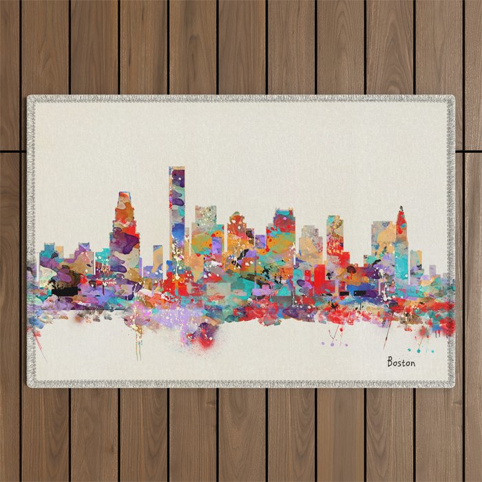 Boston city watercolor Outdoor Rug Gallery Image 1