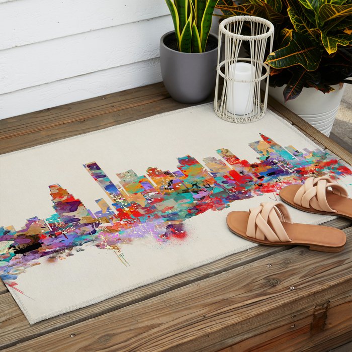 Boston city watercolor Outdoor Rug Gallery Image 2