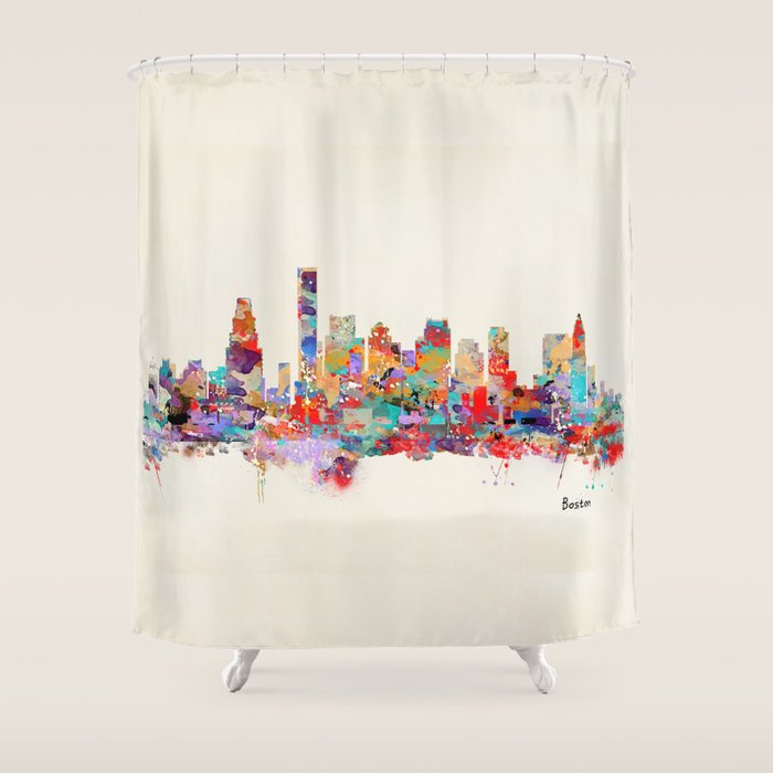 Boston city watercolor Shower Curtain Gallery Image 1