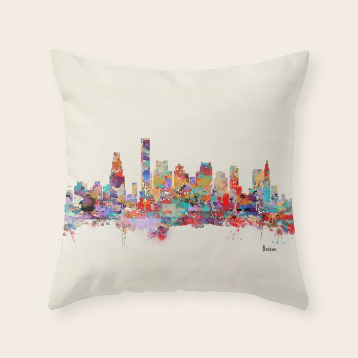 Boston city watercolor Throw Pillow Gallery Image 6