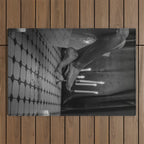 Let it all hang out; female portrait with candles in the bathtub black and white photograph - photography - photographs Outdoor Rug Gallery Image 1
