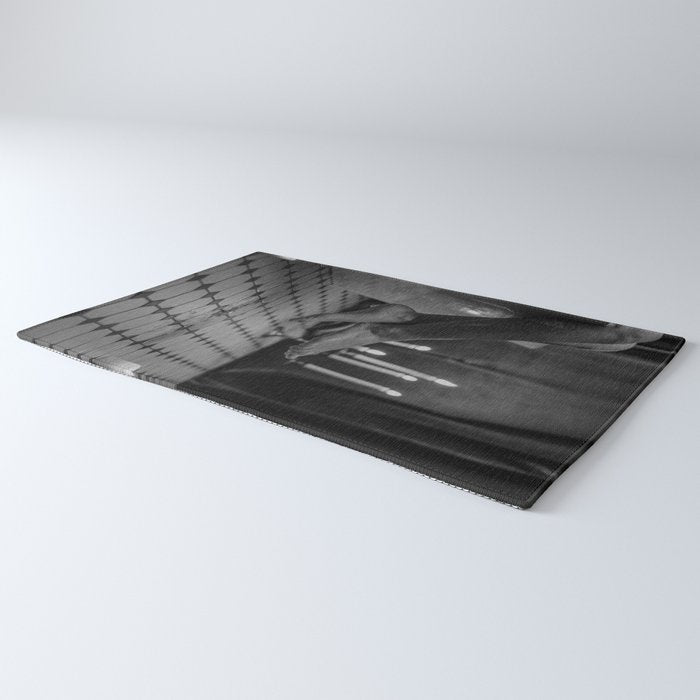 Let it all hang out; female portrait with candles in the bathtub black and white photograph - photography - photographs Rug Gallery Image 3