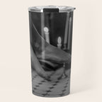 Let it all hang out; female portrait with candles in the bathtub black and white photograph - photography - photographs Travel Mug Gallery Image 1