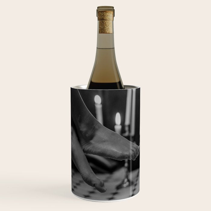 Let it all hang out; female portrait with candles in the bathtub black and white photograph - photography - photographs Wine Chiller Gallery Image 1