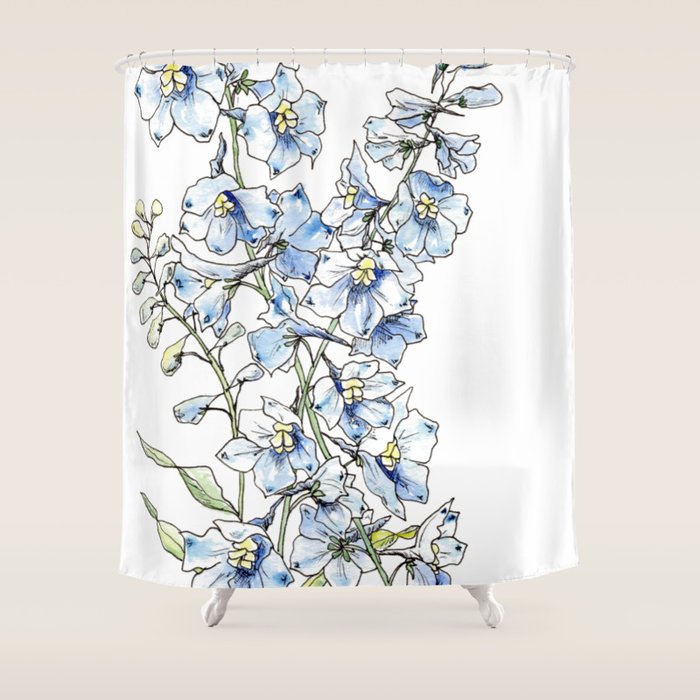 Blue Delphinium Flowers Shower Curtain Gallery Image 1