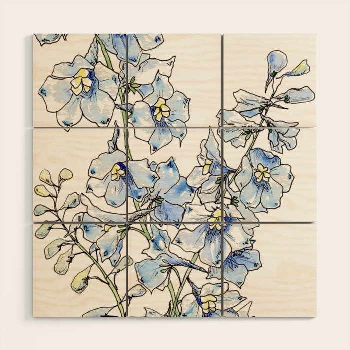 Blue Delphinium Flowers Wood Wall Art Gallery Image 1