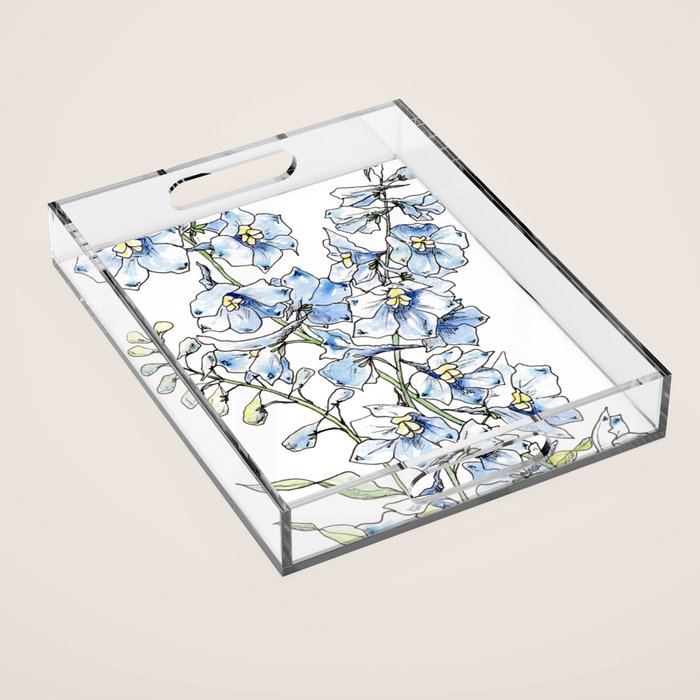 Blue Delphinium Flowers Acrylic Tray Gallery Image 1