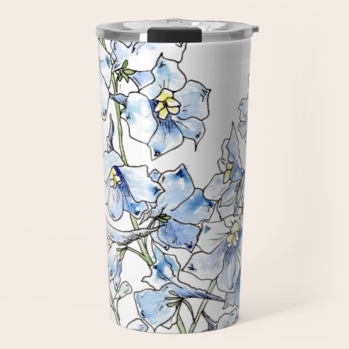Blue Delphinium Flowers Travel Mug Gallery Image 1