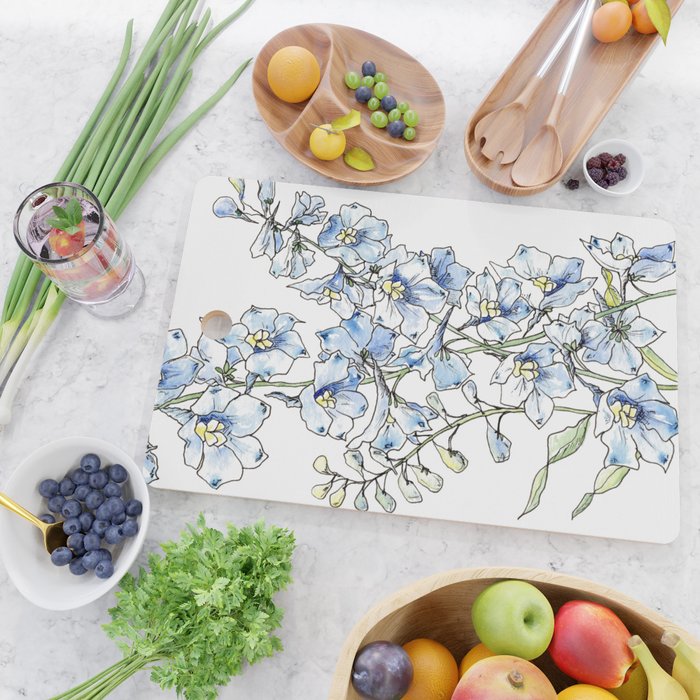 Blue Delphinium Flowers Cutting Board Gallery Image 2