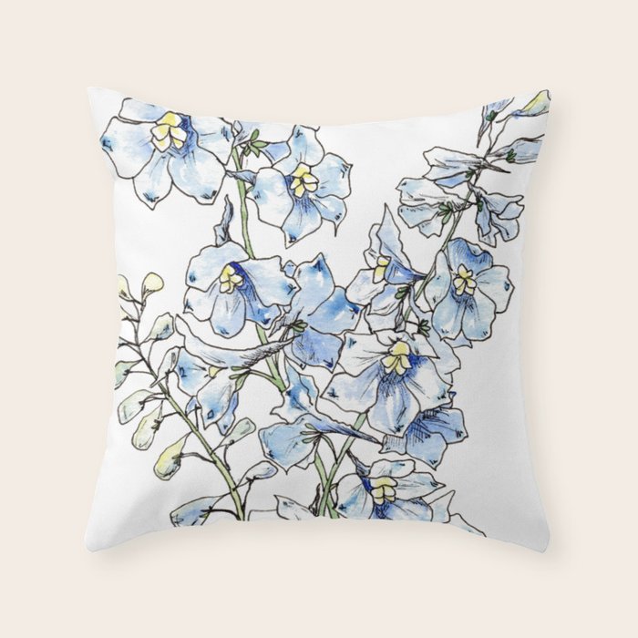 Blue Delphinium Flowers Throw Pillow Gallery Image 1