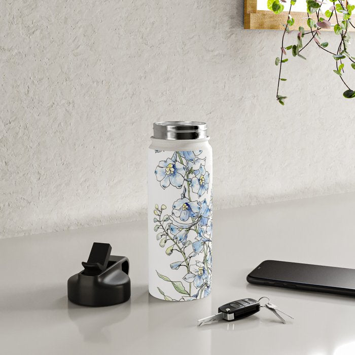 Blue Delphinium Flowers Water Bottle Gallery Image 4