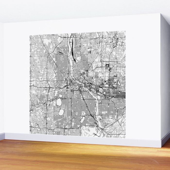 Minneapolis White Map Wall Mural Gallery Image 2