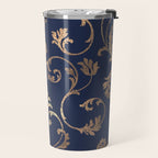 Elegant navy blue gold glitter floral damask Travel Mug Gallery Image 2