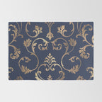 Elegant navy blue gold glitter floral damask Rug Gallery Image 2