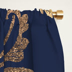 Elegant navy blue gold glitter floral damask Window Curtain Gallery Image 2