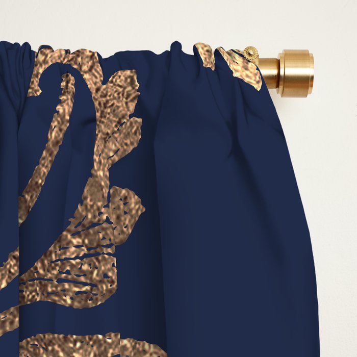 Elegant navy blue gold glitter floral damask Window Curtain Gallery Image 2