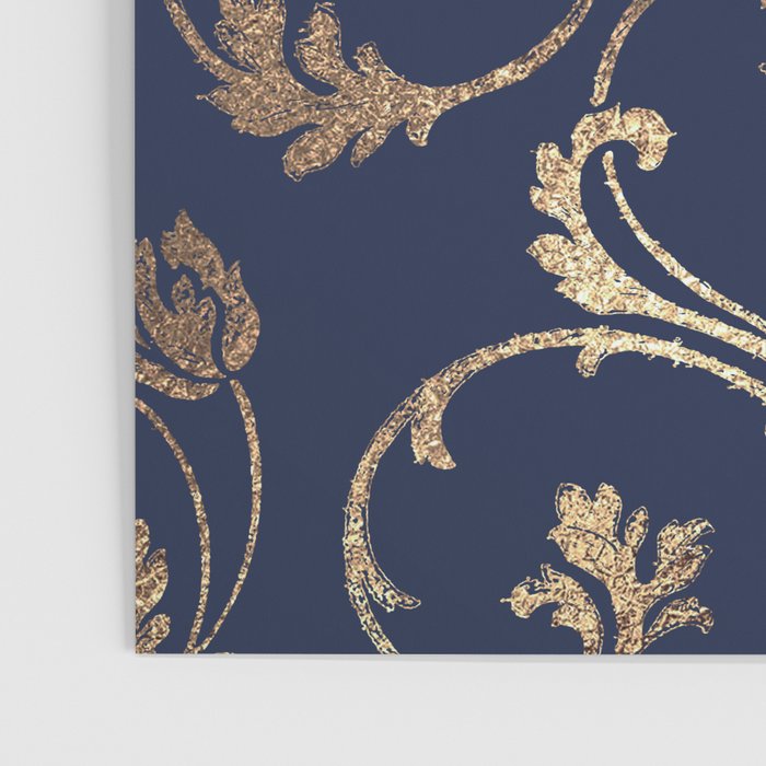 Elegant navy blue gold glitter floral damask Poster Gallery Image 3