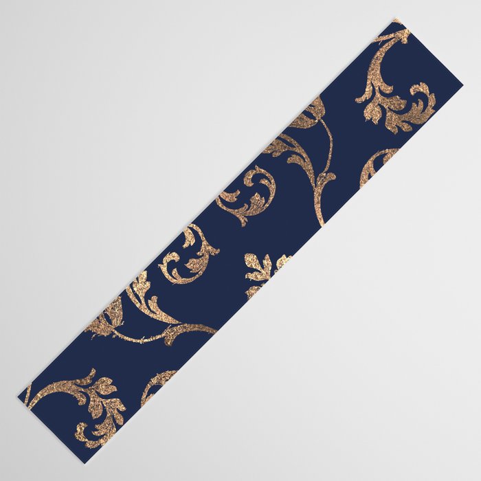 Elegant navy blue gold glitter floral damask Table Runner Gallery Image 3