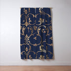 Elegant navy blue gold glitter floral damask Window Curtain Gallery Image 3