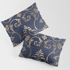 Elegant navy blue gold glitter floral damask Pillow Sham Gallery Image 3
