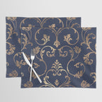 Elegant navy blue gold glitter floral damask Placemat Gallery Image 1