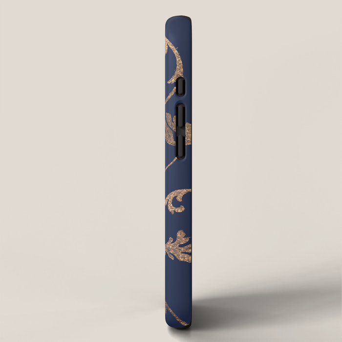 Elegant navy blue gold glitter floral damask iPhone Case Gallery Image 2