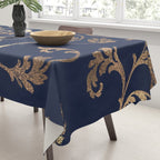 Elegant navy blue gold glitter floral damask Tablecloth Gallery Image 3