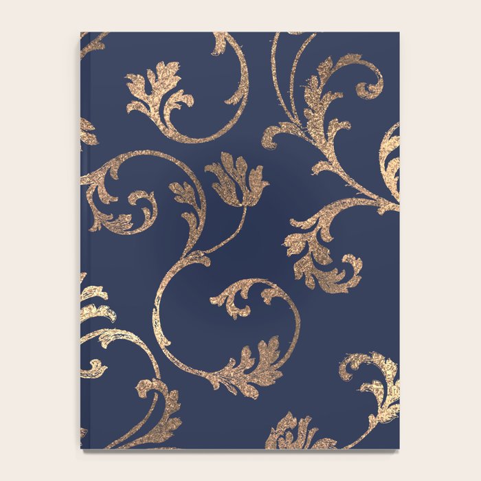 Elegant navy blue gold glitter floral damask Notebook Gallery Image 4