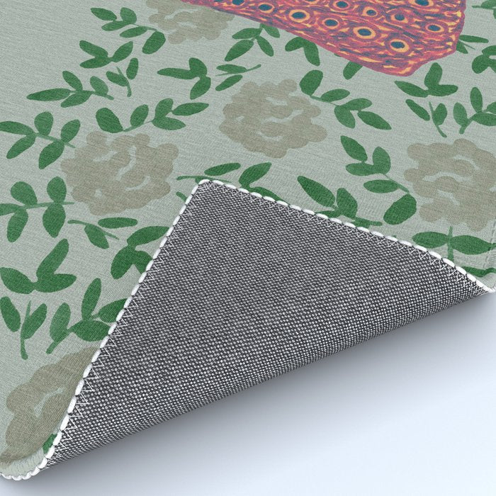 Peacock and Flower - Pink and Sage Rug Gallery Image 4