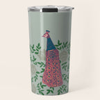 Peacock and Flower - Pink and Sage Travel Mug Gallery Image 1