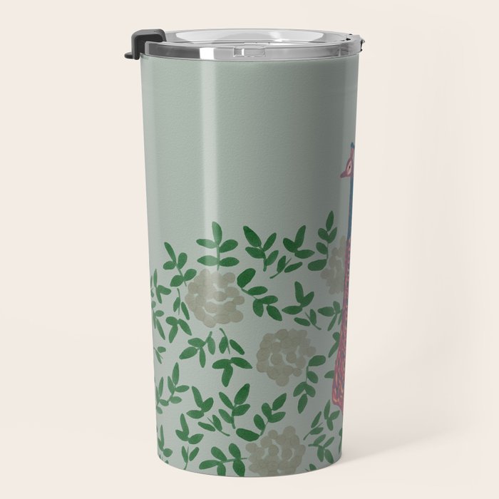 Peacock and Flower - Pink and Sage Travel Mug Gallery Image 3