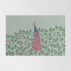 Peacock and Flower - Pink and Sage Rug Gallery Image 2