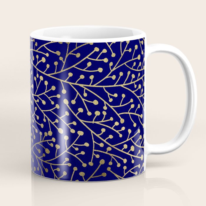 Gold Berry Branches on Navy Coffee Mug Gallery Image 1