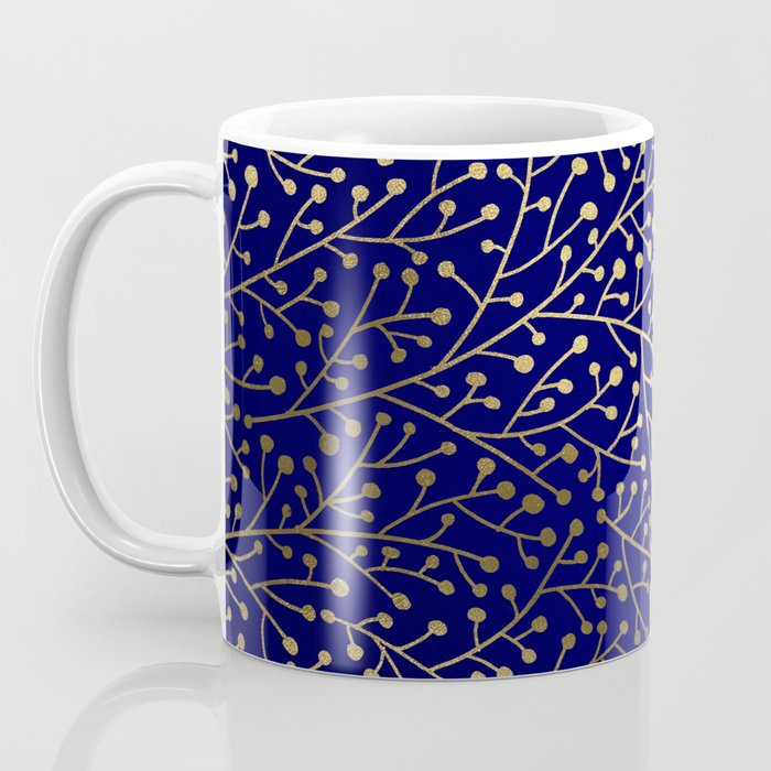 Gold Berry Branches on Navy Coffee Mug Gallery Image 3
