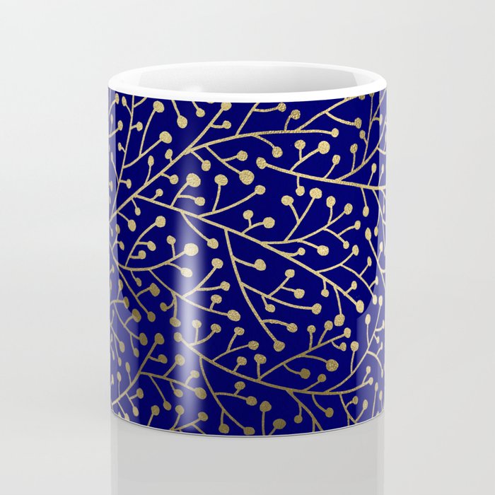 Gold Berry Branches on Navy Coffee Mug Gallery Image 4