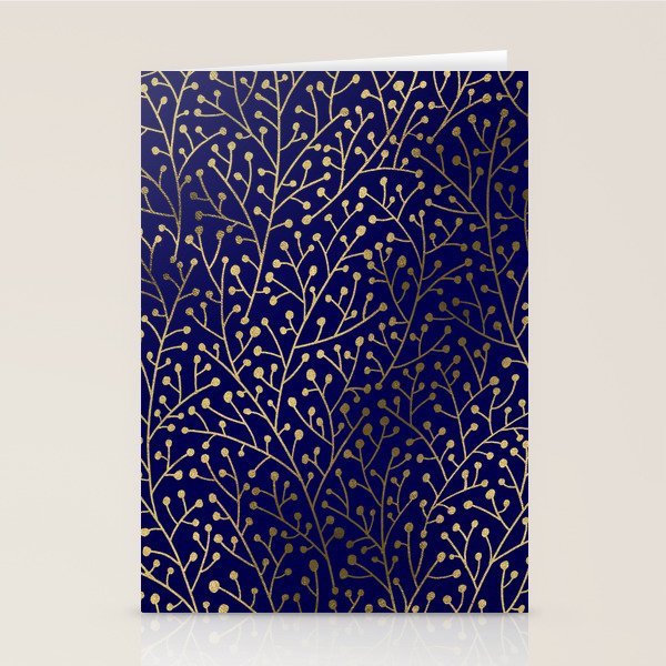 Gold Berry Branches on Navy Stationery Card Gallery Image 2