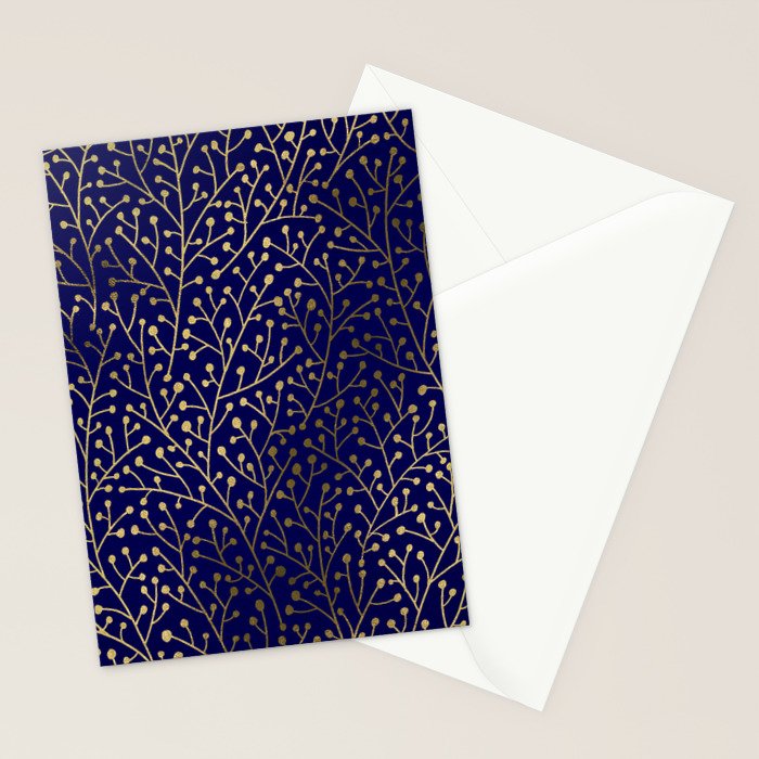 Gold Berry Branches on Navy Stationery Card Gallery Image 2