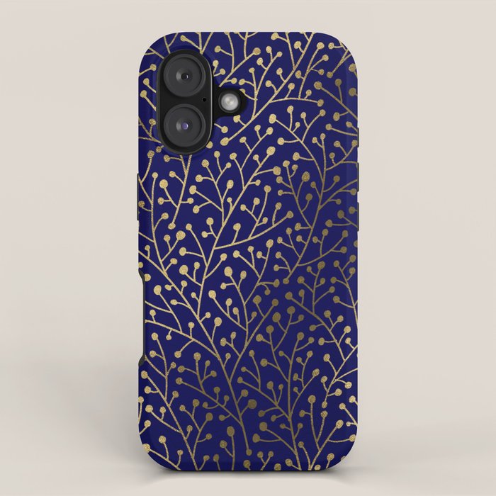 Gold Berry Branches on Navy iPhone Case Gallery Image 1