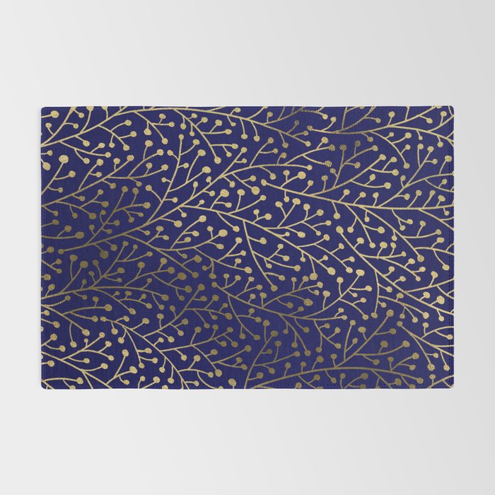 Gold Berry Branches on Navy Rug Gallery Image 2