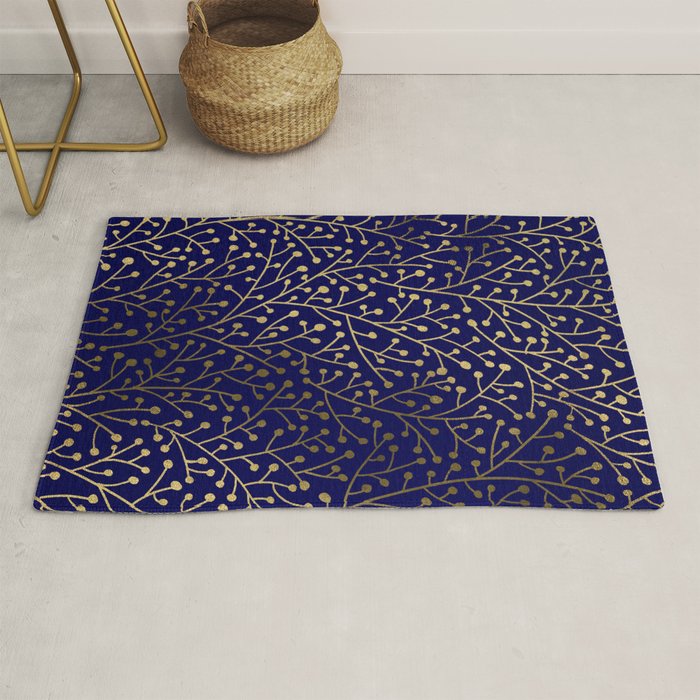 Gold Berry Branches on Navy Rug Gallery Image 1