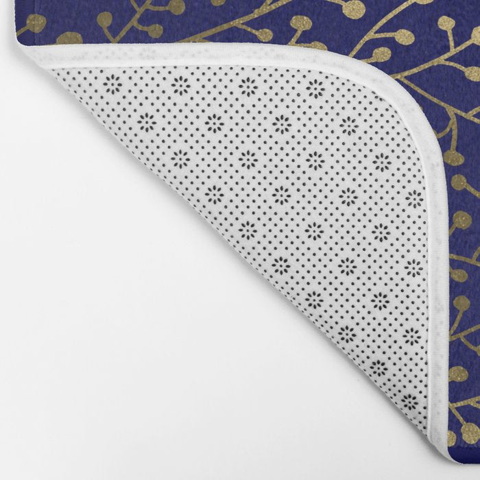 Gold Berry Branches on Navy Bath Mat Gallery Image 2