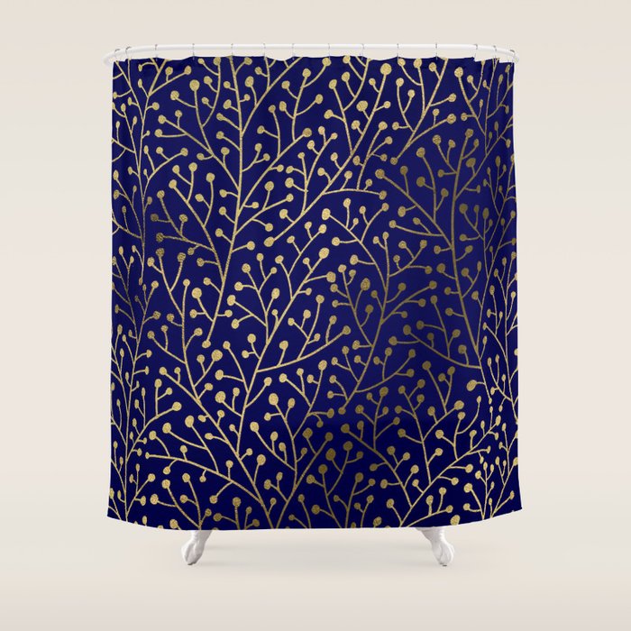 Gold Berry Branches on Navy Shower Curtain Gallery Image 1