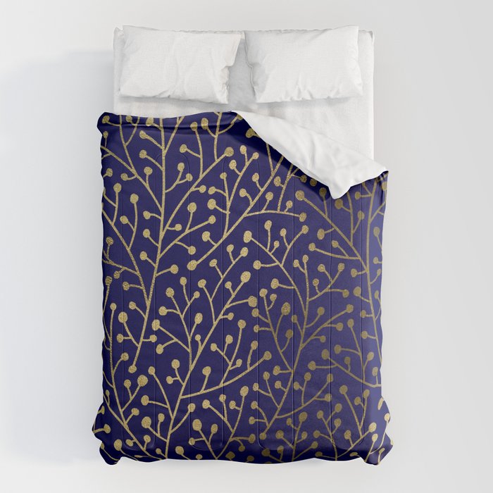 Gold Berry Branches on Navy Comforter Gallery Image 6
