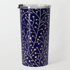 Gold Berry Branches on Navy Travel Mug Gallery Image 3