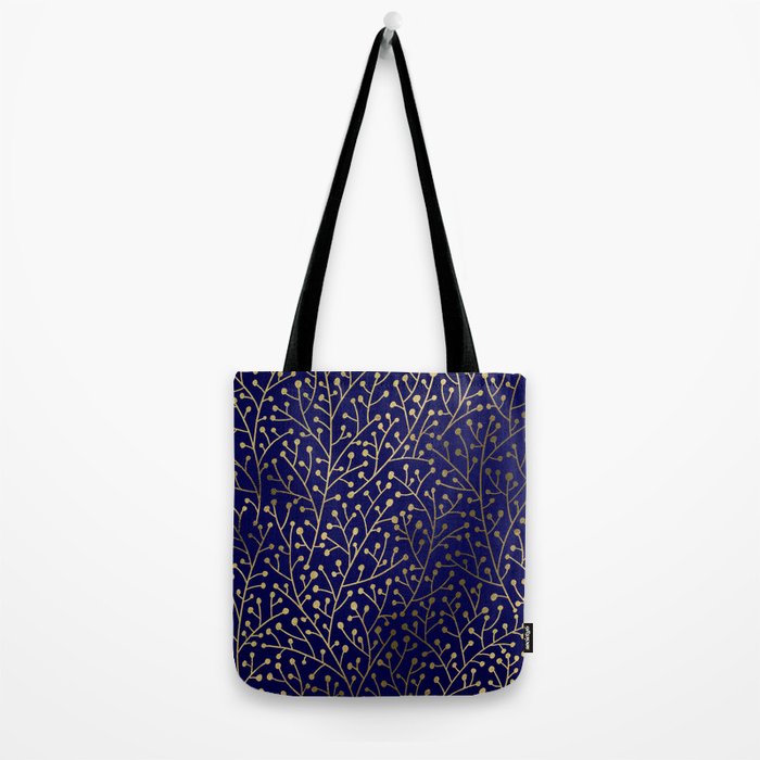 Gold Berry Branches on Navy Tote Bag Gallery Image 2