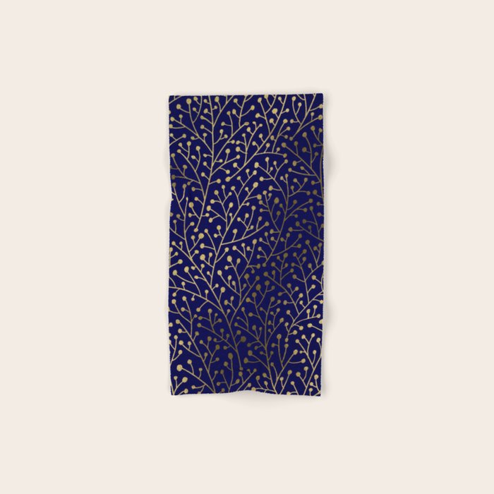 Gold Berry Branches on Navy Bath Towel Gallery Image 1