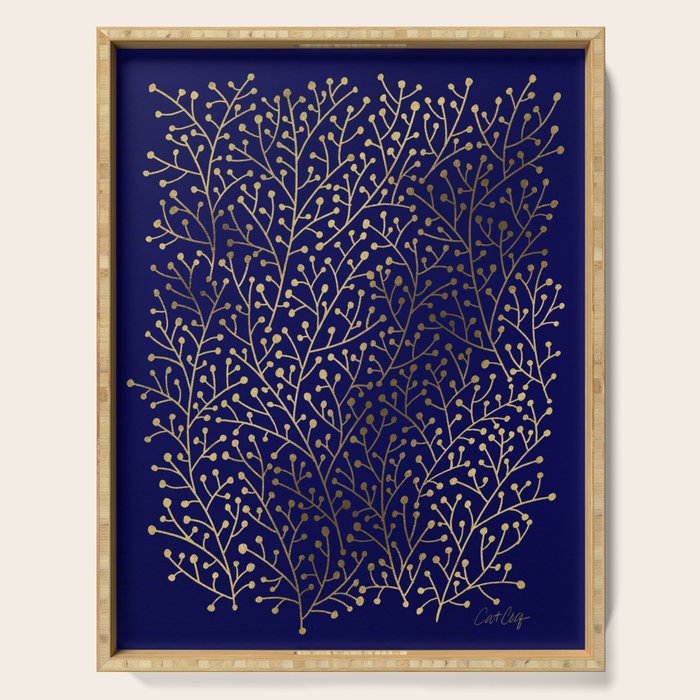 Gold Berry Branches on Navy Serving Tray Gallery Image 1