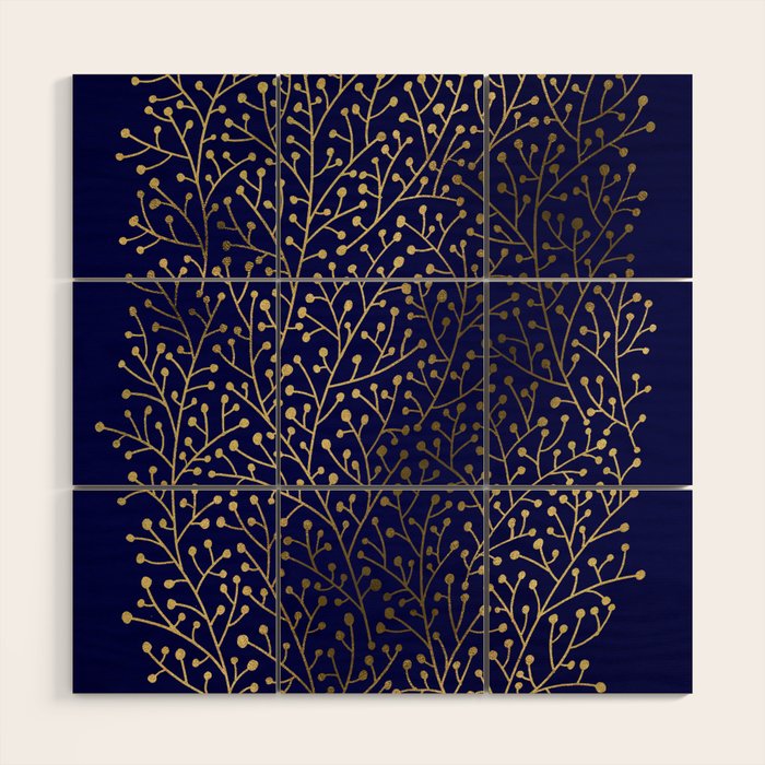 Gold Berry Branches on Navy Wood Wall Art Gallery Image 1