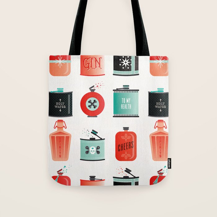 Flask Collection - Red & Turquoise Palette Tote Bag Gallery Image 1