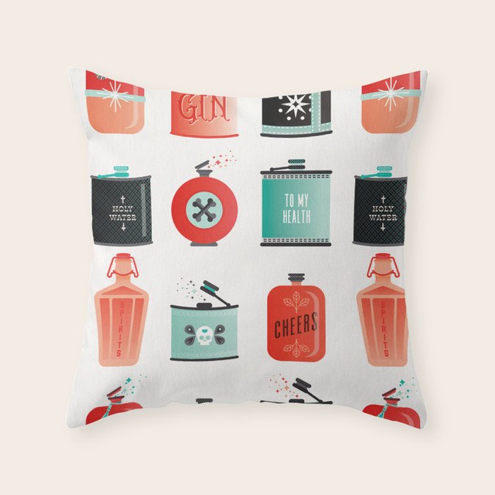 Flask Collection - Red & Turquoise Palette Throw Pillow Gallery Image 1